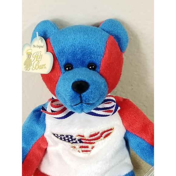 God Bless America Holy Bears 2001 Beanie Plush Patriotic 9" Red Blue White - Picture 3 of 12